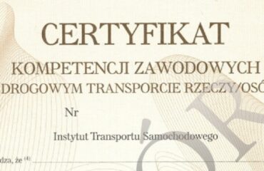 Certyfikat Kompetencji Zawodowych Przewoźnika Drogowego